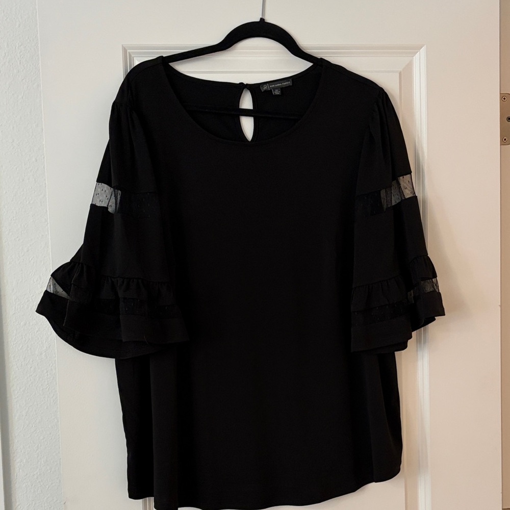Adrianna Papell Elegant Black Blouse with Sheer Accents